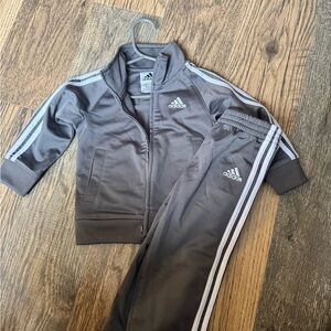 Adidas Charcoal Tracksuit with White Stripes